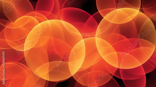 Warm orange circles glow softly against a dark background.