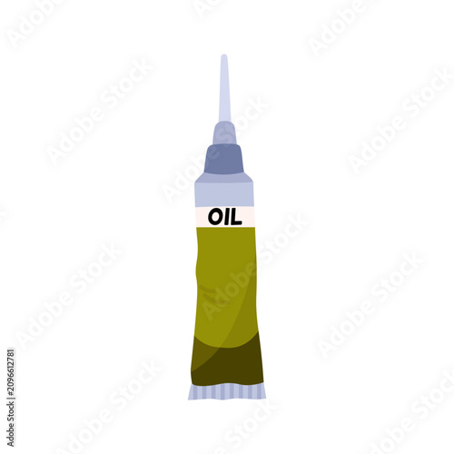 A tube of green oil paint. Painting and drawing supplies and tools. Creativity. Art. School preparation. Acrylic or gouache paint. Vector illustration isolated on a white background.