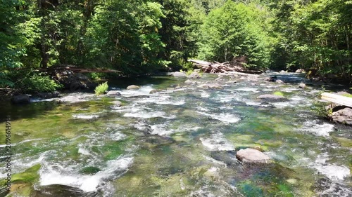 Clear water flows down the Clackamas River in Northwestern Oregon, not far from Salem. Originating in the Mt. Hood National Forest, this beautiful 83-mile river is a tributary to the Willamette River.