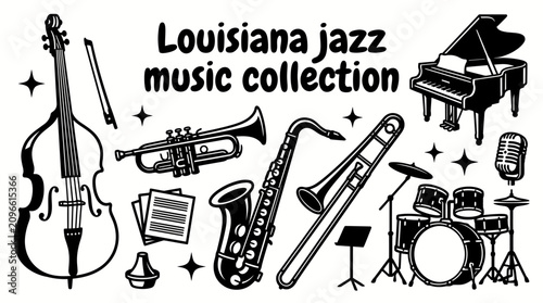 Bild auf Leinwand classic louisiana jazz music elements featuring trumpet saxophone trombone piano
