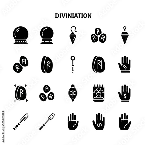 Schilderij op canvas Collection of Divination Symbols and Icons in Black.