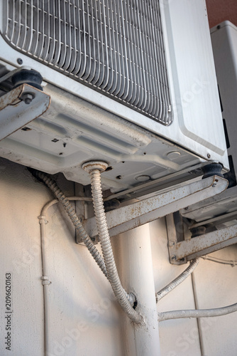 Air conditioner outdoor unit. air conditioner water drain hose.