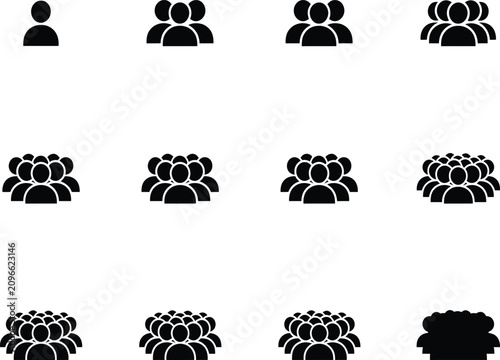 Abstract Black Silhouette Icon Set Representing People, Users, Community, Social Network, Teamwork, and Population Growth for Digital Design Projects