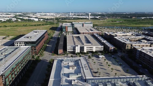 Modern office architecture dominates professional zone near North Lake, showcasing high density employment opportunities. Planning prioritizes logistical accessibility for personnel in Coppell, TX