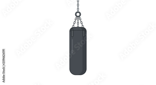 Heavy black punching bag for boxing and martial arts training isolated on white background illustration