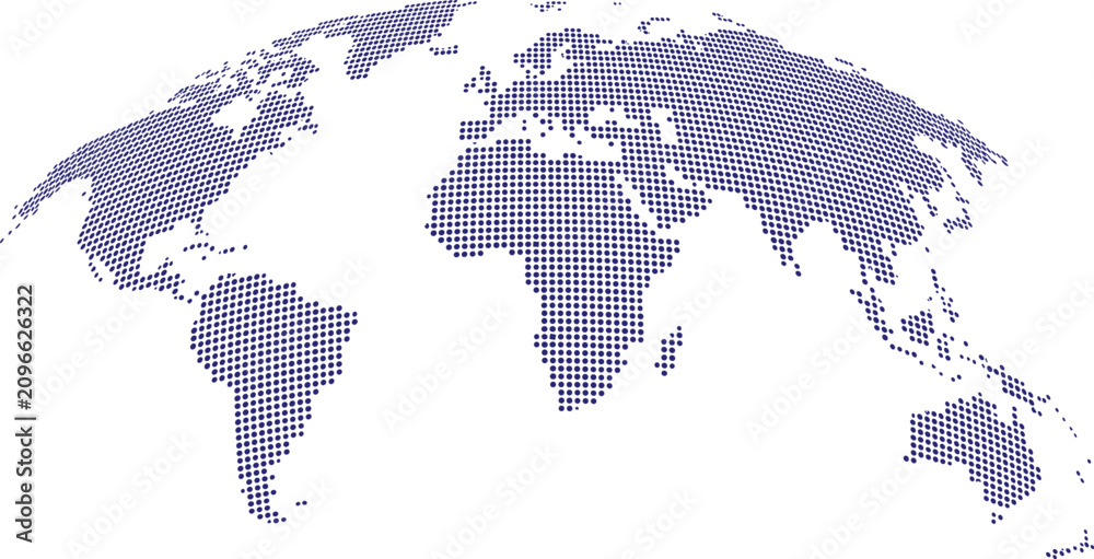Obraz premium Perspective View of a World Map Formed by Blue Dotted Halftone Pattern