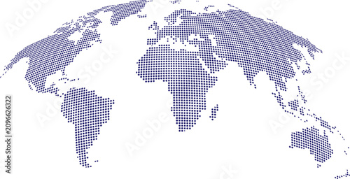 Obraz na płótnie Perspective View of a World Map Formed by Blue Dotted Halftone Pattern