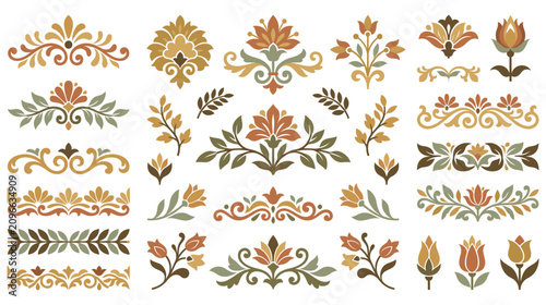 Vintage floral ornament set. classic baroque decoration.