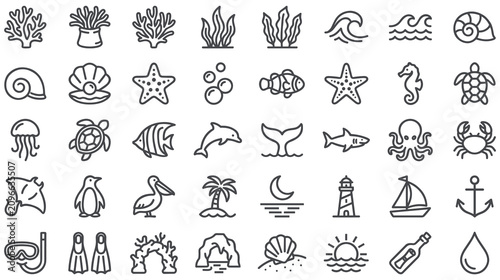Canvastavla Marine sea life ocean creatures and nautical icon set.