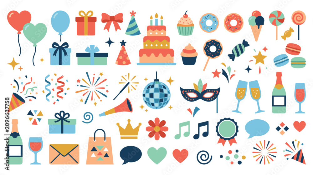 Fototapeta premium Party and celebration icons and elements.