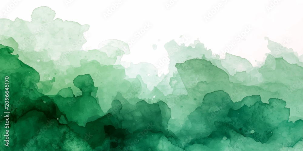 Fototapeta premium Emerald Haze Abstract A serene, abstract watercolor wash in varying shades of emerald green evokes a tranquil natural landscape, suggesting rolling hills or misty forests.