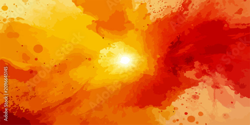 Fotografie Abstract Sunburst Splash A vibrant explosion of fiery reds and radiant yellows creates a dynamic abstract composition, reminiscent of a powerful sunburst or a passionate outpouring of energy
