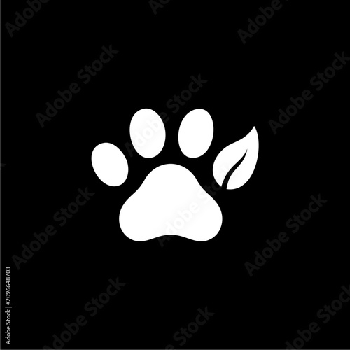 White paw print with leaf.