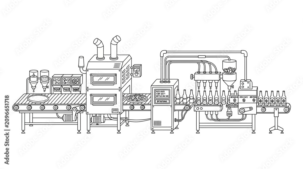 Obraz premium Automated Industrial Beverage Bottling and Packaging Line