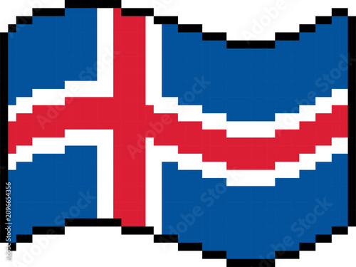 Fotografi Iceland national flag pixel art illustration, 8-bit retro wavy Icelandic flag ic
