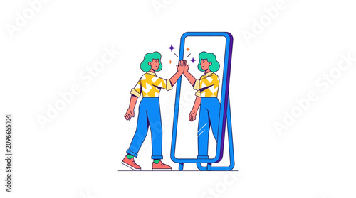 Woman Looking at Her Reflection in Mirror