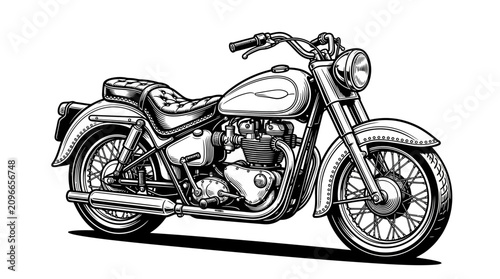 Canvas Print Classic roadster motorcycle hand-drawn ink sketch.