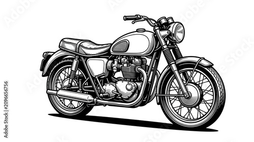 Photography Classic roadster motorcycle retro hand-drawn line art.