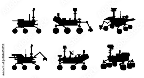 Space Rover Silhouettes, Mars Exploration Vehicles, Robotic Science Set, Planetary Discovery Icons