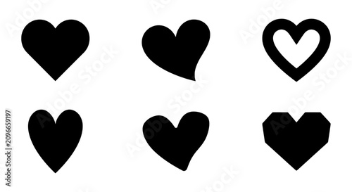 фотографія Diverse Black Heart Icons Set, Romantic Symbols Collection, Love Shapes Vector G