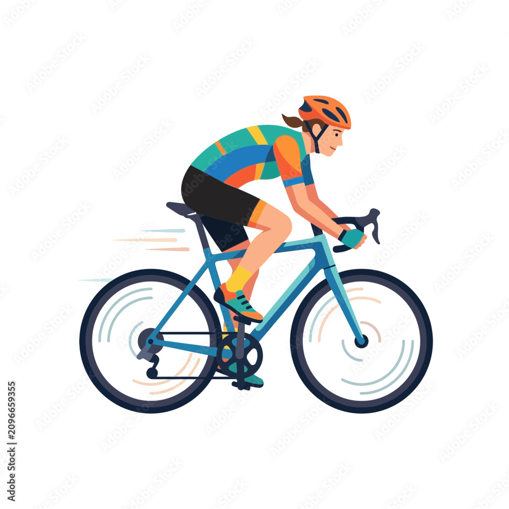 Fototapeta premium Woman cycling on road bike, illustration