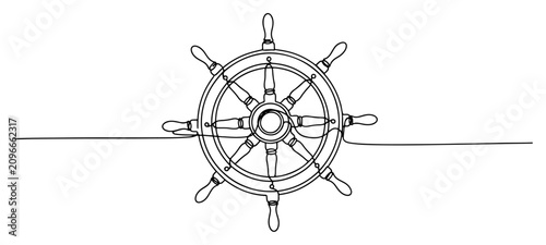 Fotografi Ship steering wheel nautical helm in continuous line art style