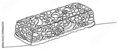 Photos Cereal bar with nuts and seeds for healthy snack in continuous line art style