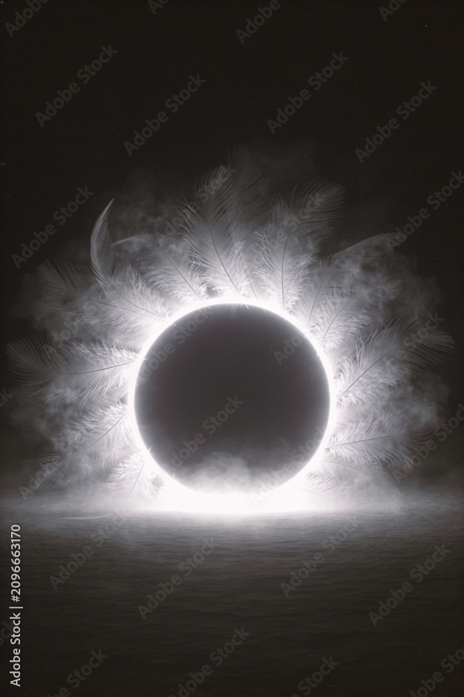 Naklejka premium Dramatic total solar eclipse with glowing corona against dark night sky