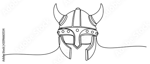 Fotografie Viking helmet with horns for warrior costume in continuous line art style