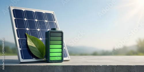 Small generic solar panel tile with leaf and battery-shaped block