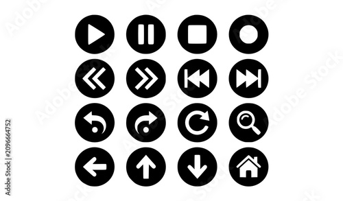 Tableau sur toile Bold filled navigation arrows play buttons undo redo circle vector icons for app