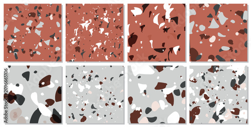 Set of 8 Terrazzo Vector flooring texture. Italian marble floor seamless pattern stock illustration