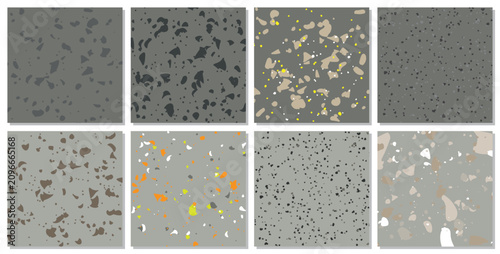 Set of 8 Terrazzo Vector Seamless Pattern, Stone Flooring, Texture Background stock illustration