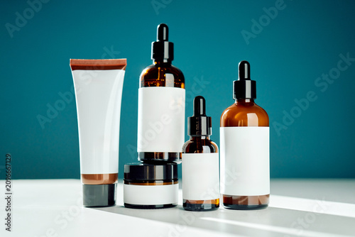 Cosmetic serum bottles and tube mockup for beauty products