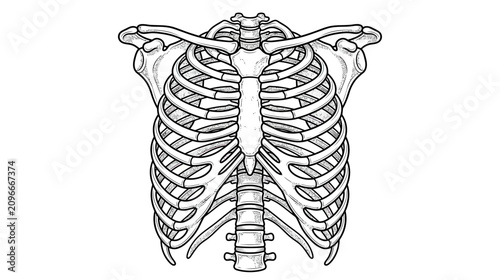 Принти на полотні Human Rib Cage Anatomy Illustration - Medical Skeleton Chest Outline