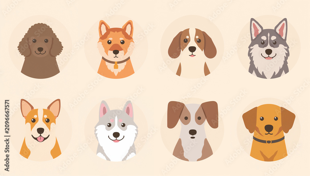 Fototapeta premium 犬種ごとの特徴を楽しく学べる図鑑カード素材