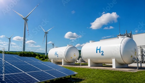 Hydrogen storage tanks with wind and solar power
