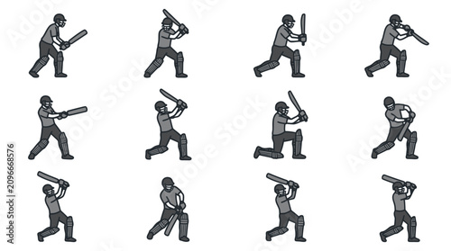 Fényképezés Cricket player batting poses sequence.