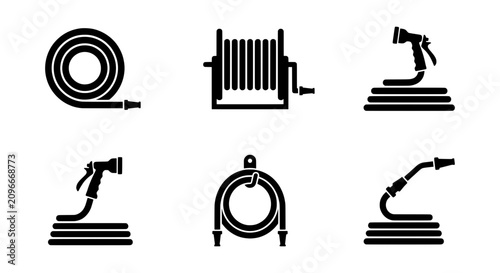 Foto Garden Hose Icons Set, Watering Equipment Vector Graphics, Irrigation Tools Coll