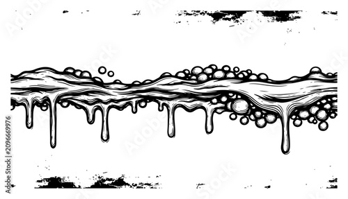 Canvastavla Water wave with foam and drips illustration vintage engraving style liquid splas