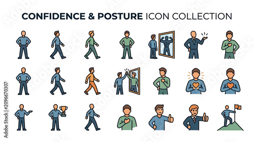 Fotografía Confidence and Posture Icon Collection - Positive Body Language and Self-Esteem
