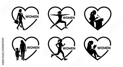 Women's Empowerment Icons: Business, Yoga, Speaking, Motherhood, Running, Reading