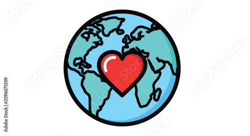Foto Globe with heart symbol on earth 6.