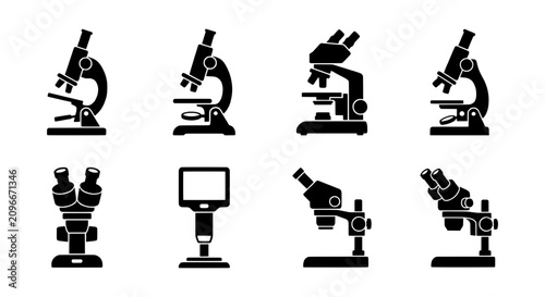 Canvastavla Microscope Icons Set, Scientific Equipment Vector Graphics, Laboratory Tools Col