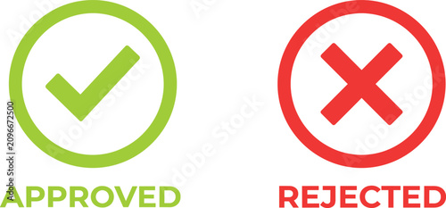 Bild auf Leinwand Approved and rejected vector icon set with green checkmark and red cross sign is