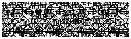 Fotografie Medieval half timbered houses pattern in black and white line art style