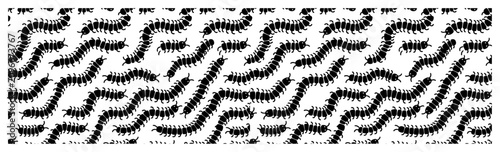 Εκτύπωση καμβά Centipede insect pattern with multiple crawling legs in silhouette style