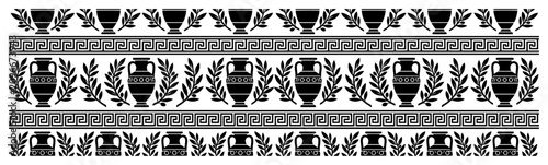 Obraz na plátně Ancient Greek amphorae and laurel wreaths in classical meander border pattern st