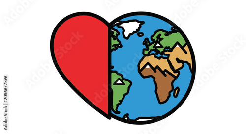 Принти на полотні Heart shaped globe with red half.