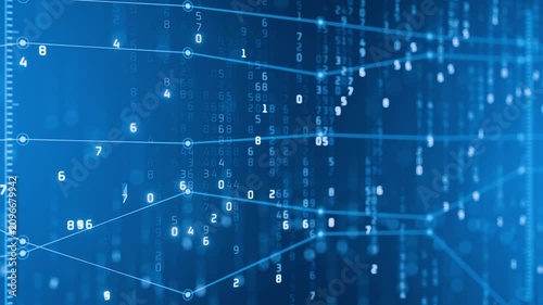 Artificial intelligence algorithm operation. Digital background. Data encryption. Concept of cryptography. Data encryption. Blockchain technology. System's thought process. Changing numbers.